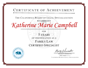 Certificate - 5 yrs family law certified specialist